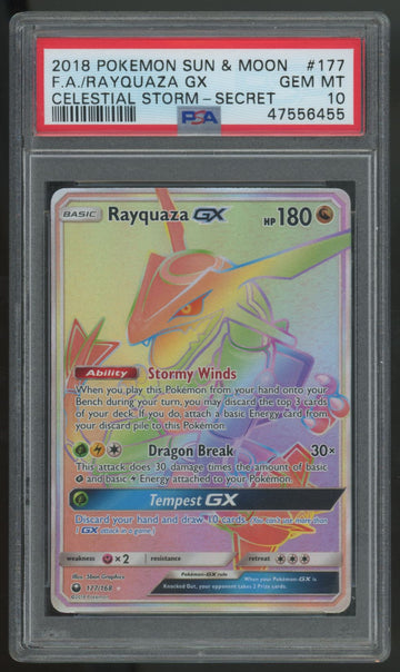 2018 Pokemon Rayquaza GX Celestial Storm Secret Rare #177 PSA 10