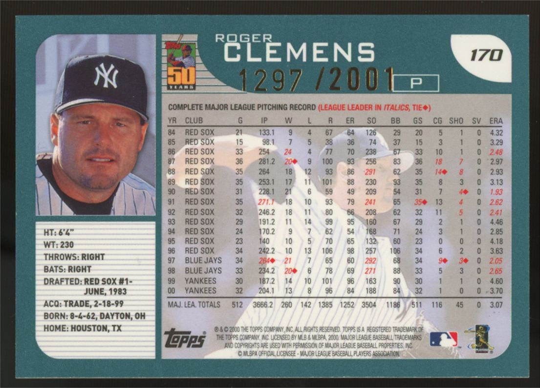 2001 Topps Roger Clemens Gold /2001 #170