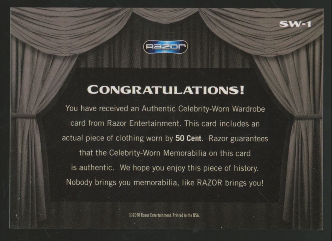 2010 Razor 50-Cent Authentic Celebrity-Worn Wardrobe Patch #SW-1