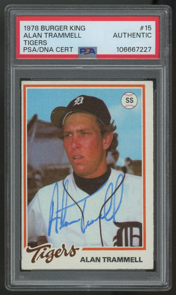 1978 Burger King Alan Trammell RC Signed Auto #15 PSA Authentic