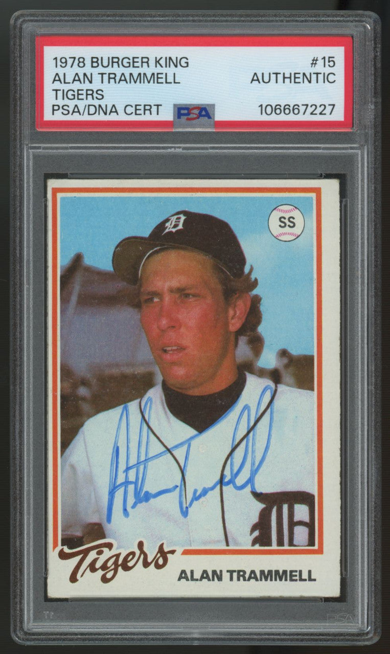 1978 Burger King Alan Trammell RC Signed Auto #15 PSA Authentic