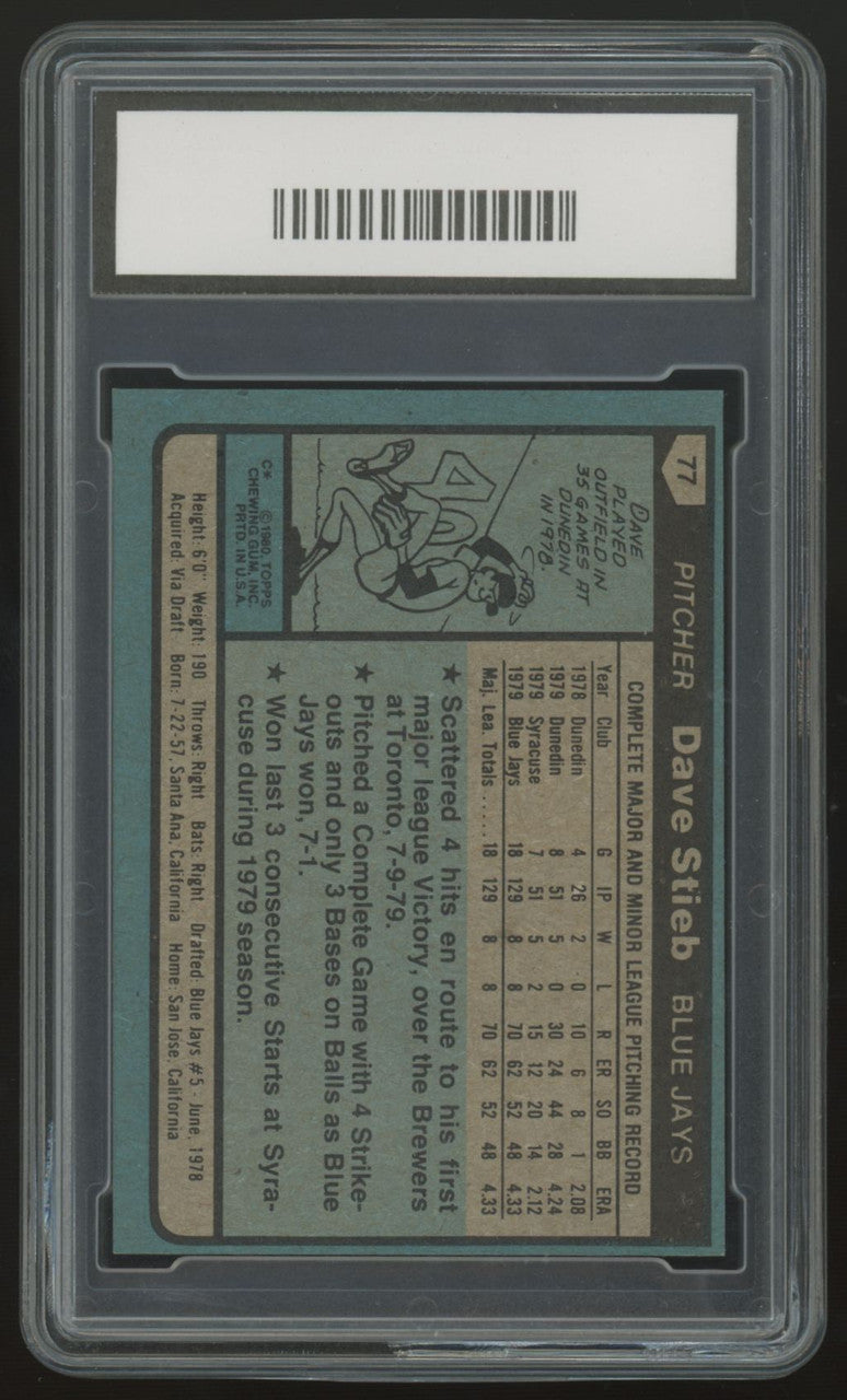 1980 Topps Dave Stieb RC #77 GMA 9