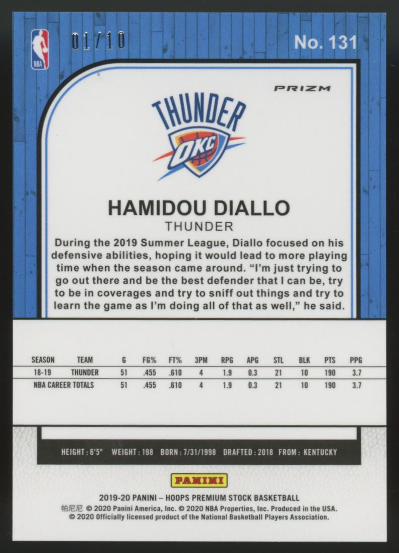 2019-20 Hoops Premium Stock Hamidou Diallo Gold /10 #131