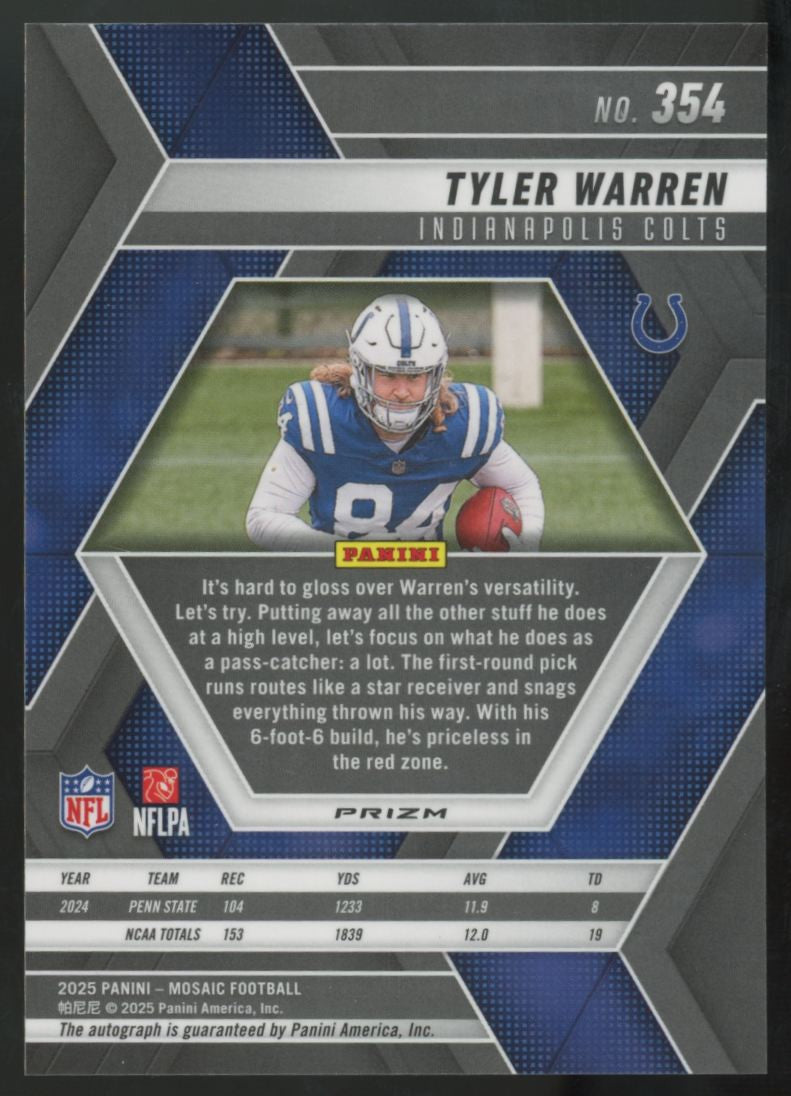 2025 Panini Mosaic Tyler Warren RC Auto #354