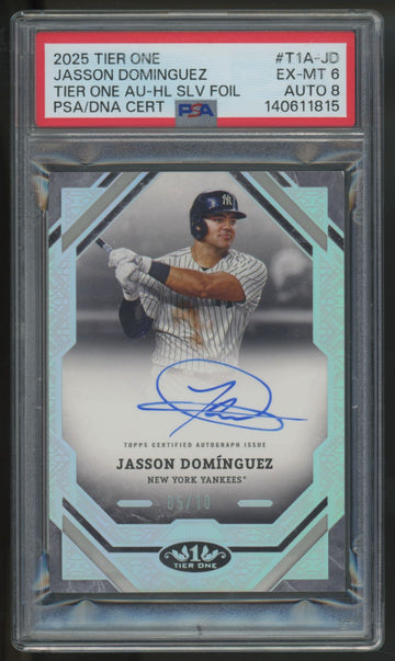 2025 Topps Tier One Jasson Dominguez Silver Foil Auto /10 #T1A-JD PSA 8 8