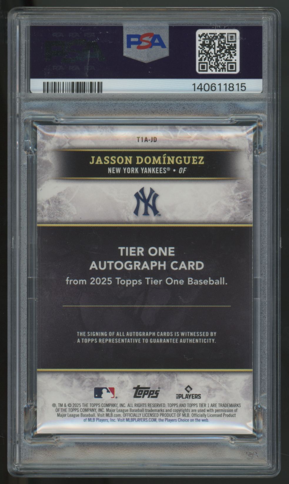 2025 Topps Tier One Jasson Dominguez Silver Foil Auto /10 #T1A-JD PSA 8 8