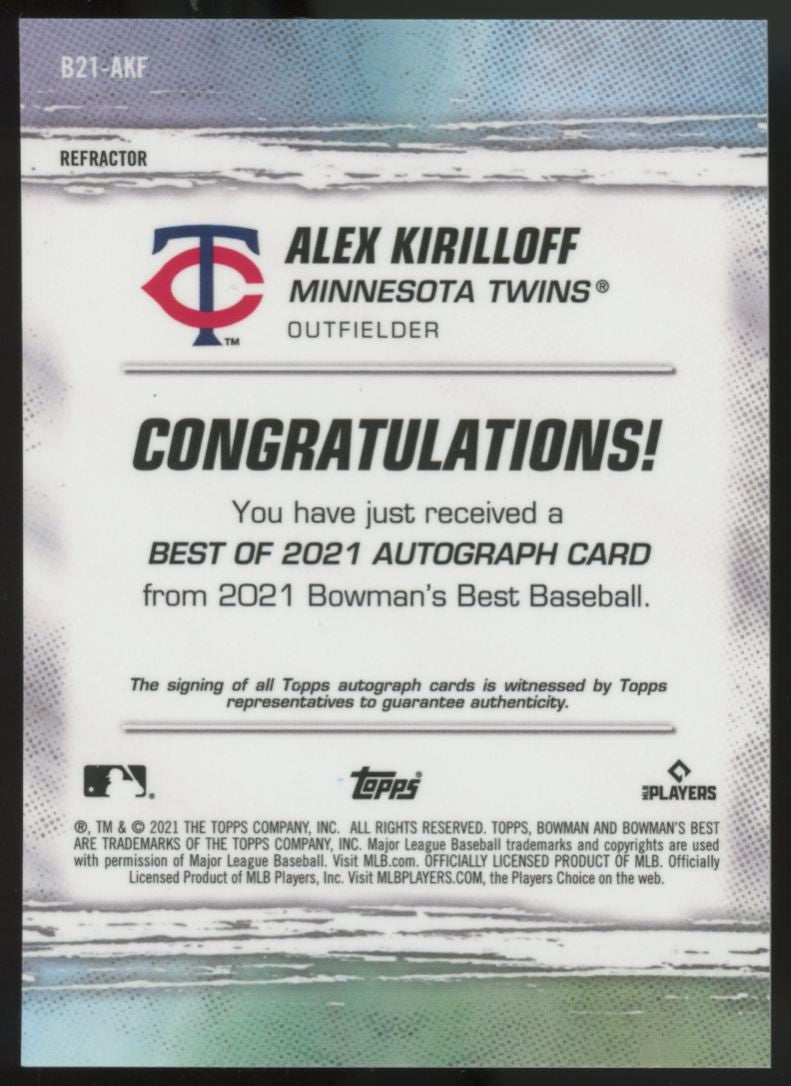 2021 Bowman's Best Alex Kirilloff RC Auto Refractor #B21-AKF