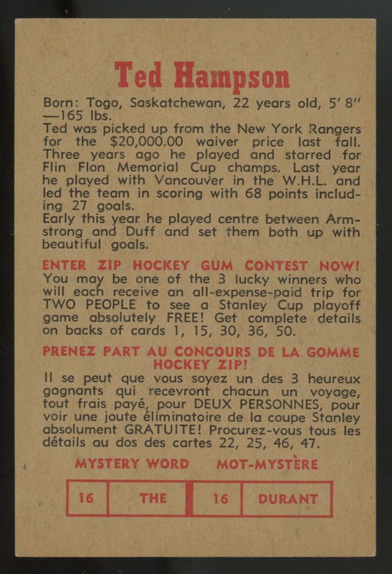 1959-60 Parkhurst Ted Hampson #34 EX/MT