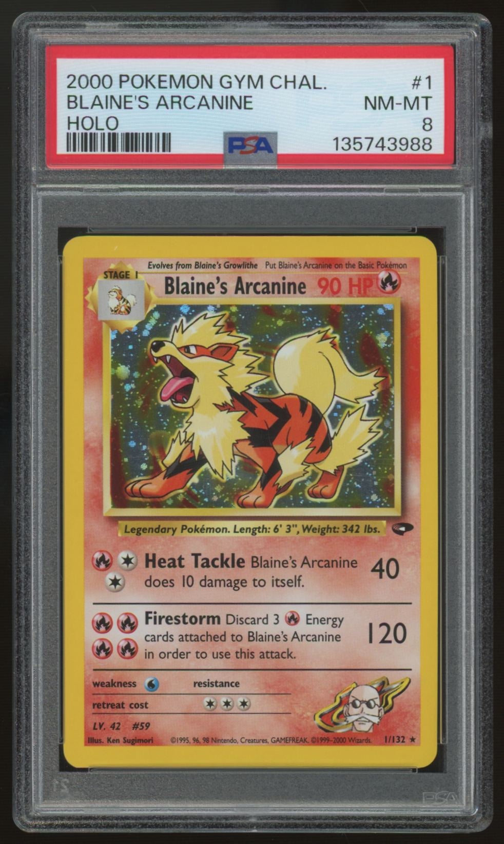 2000 Pokemon Blaine's Arcanine Gym Challenge Holo #1 PSA 8