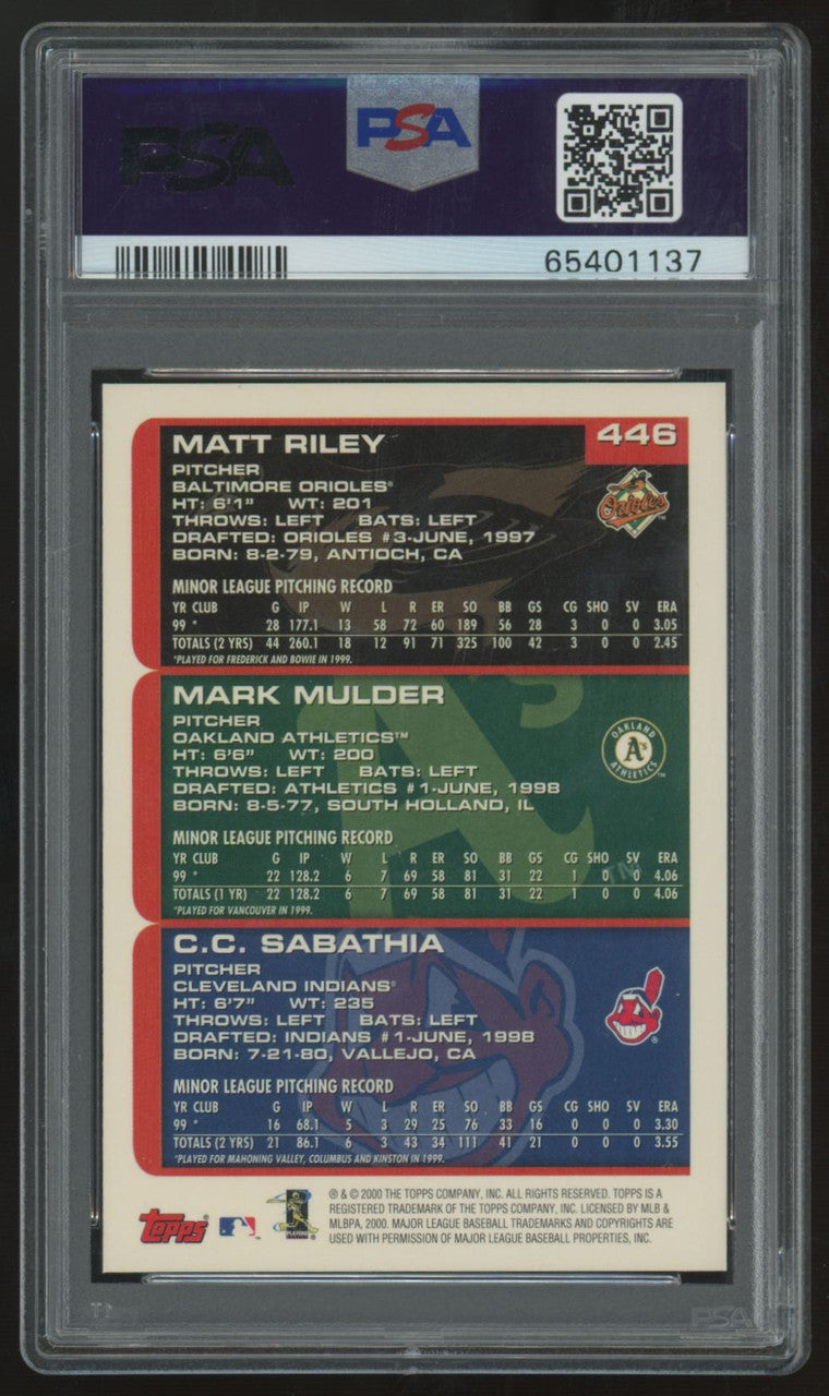 2000 Topps Matt Riley/Mark Mulder/C.C. Sabathia Prospects #446 PSA 10