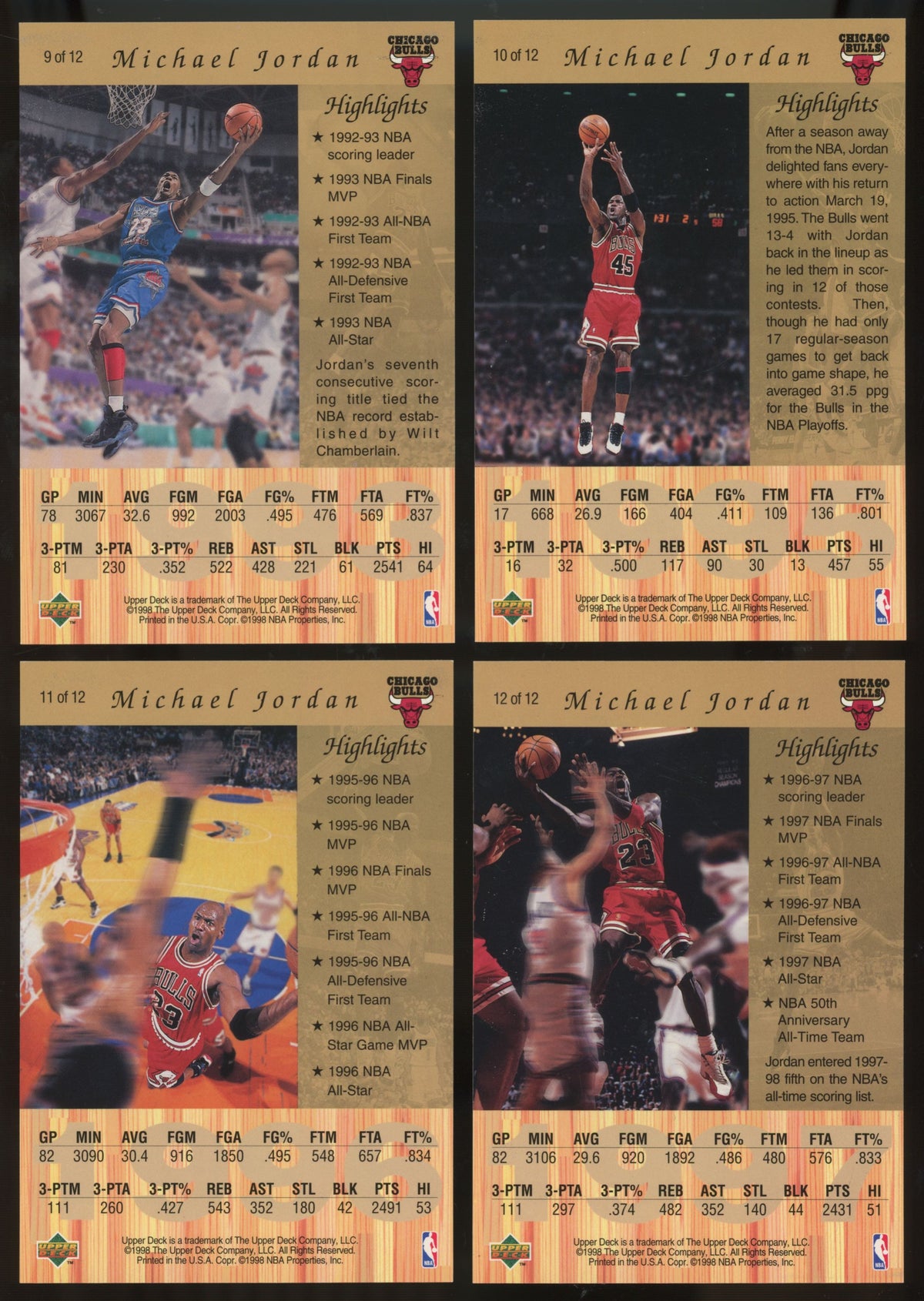 1998-99 Upper Deck Michael Jordan Gatorade Complete Set (12/12)