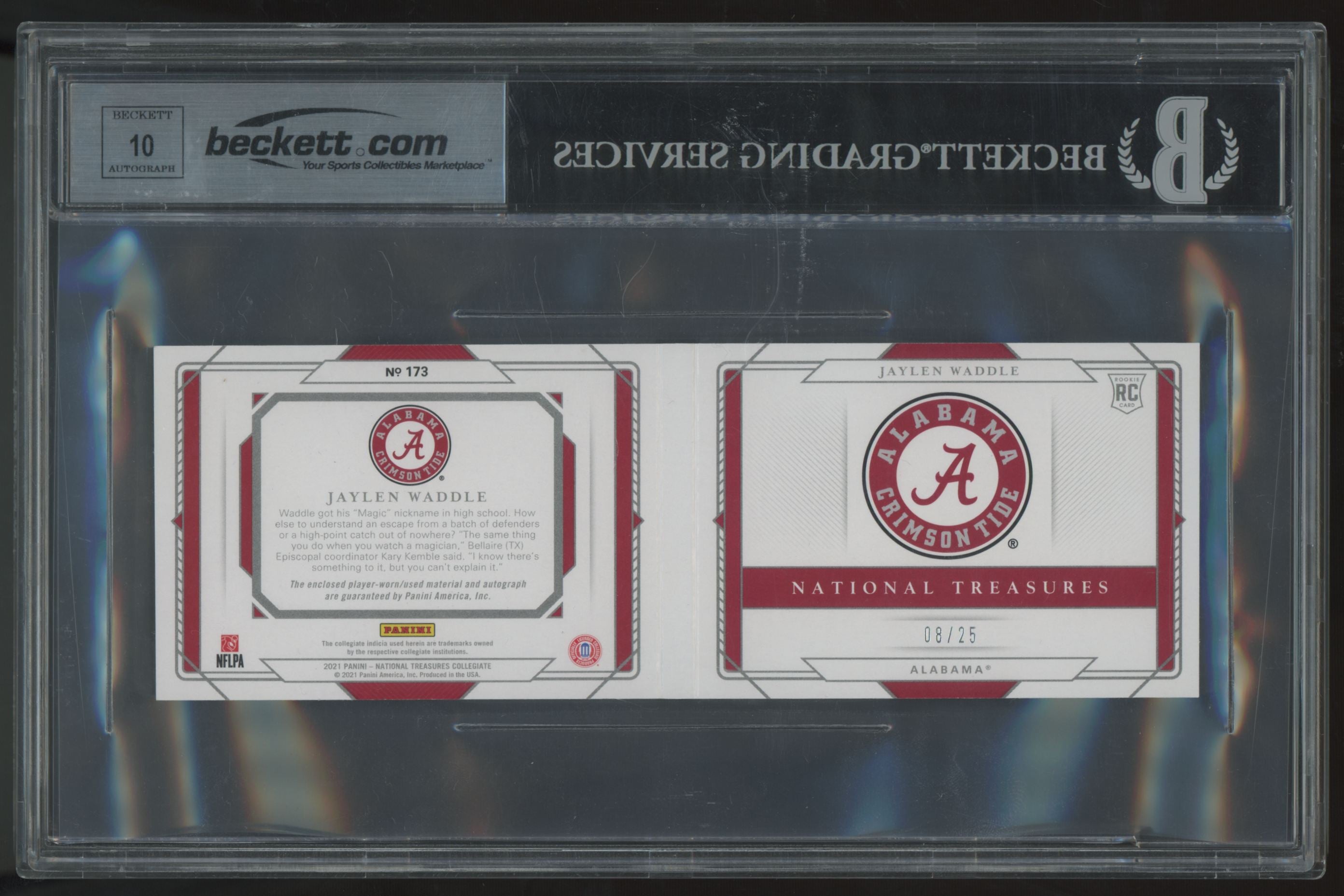 2021 National Treasures Jaylen Waddle RC Patch Auto Booklet RPA /25 BGS 8.5 10