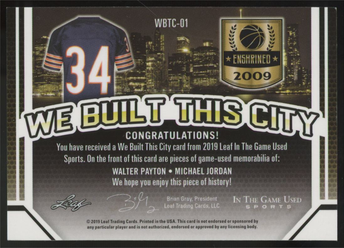 2019 Leaf ITG Payton/Jordan We Built This City Dual Enshrined Patch 1/1 #WBTC-01