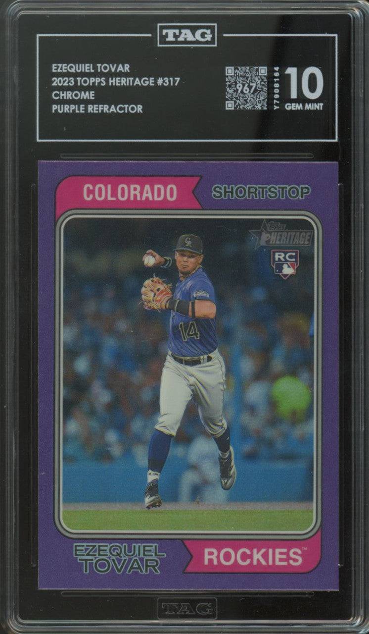 2023 Topps Heritage Ezequiel Tovar Purple Refractor RC #317 TAG 10