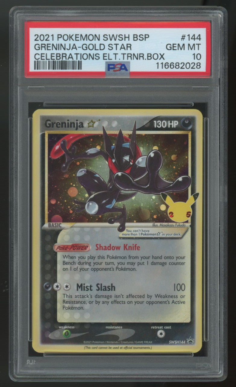 2021 Pokemon Greninja Gold Star Celebrations ETB Promo #144 PSA 10