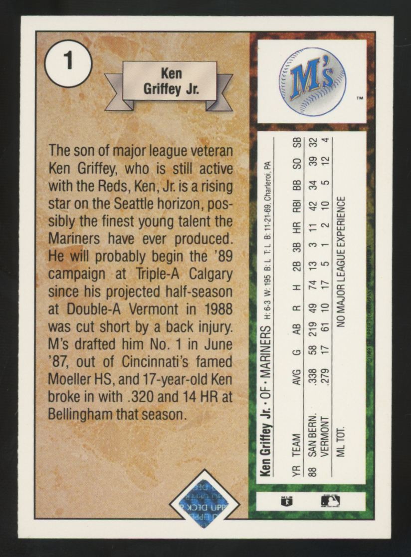 1989 Upper Deck Ken Griffey Jr. RC #1 NM "J"