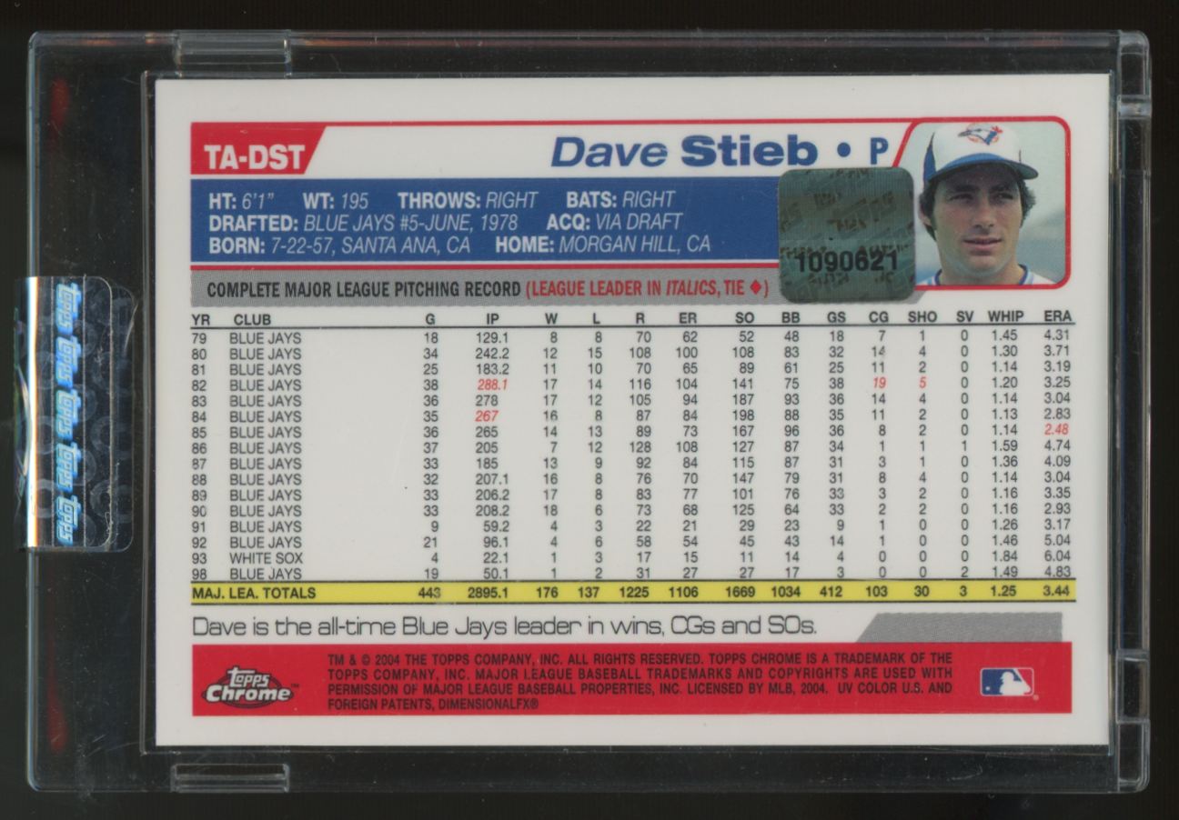 2004 Topps Chrome Signature Edition Retired Dave Stieb Auto #TA-DST