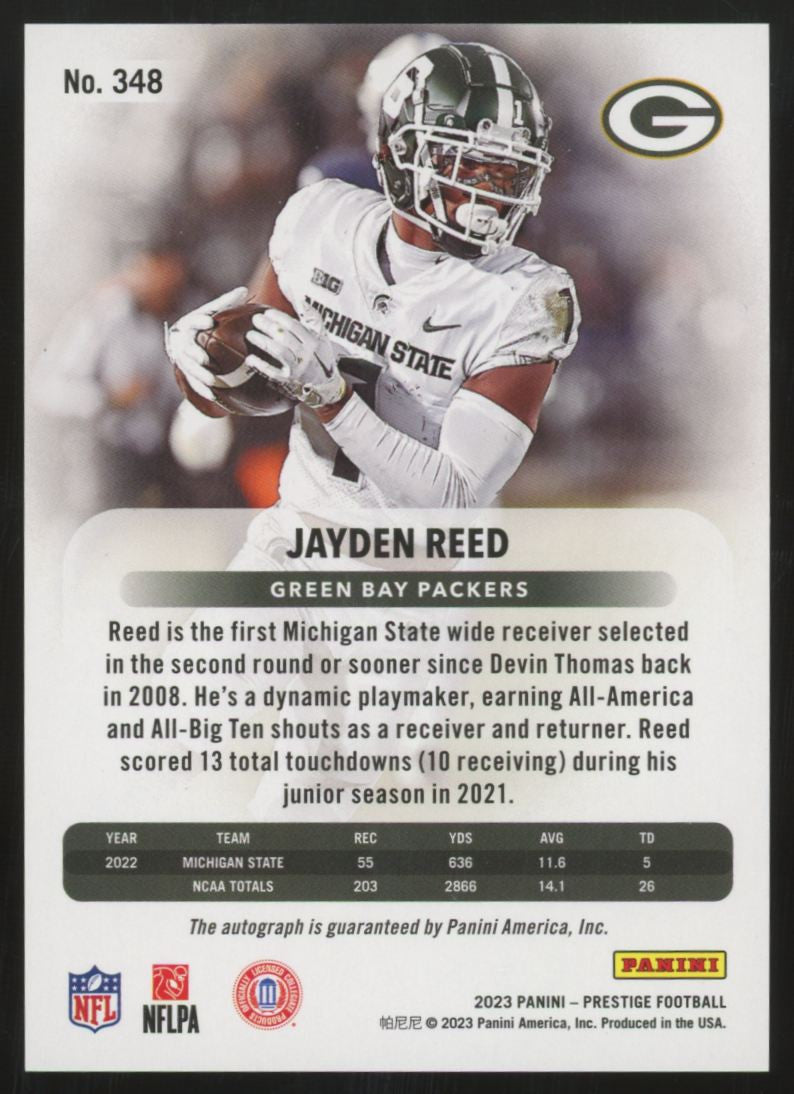 2023 Panini Prestige Jayden Reed RC Xtra Points Premium Platinum Auto /10 #348