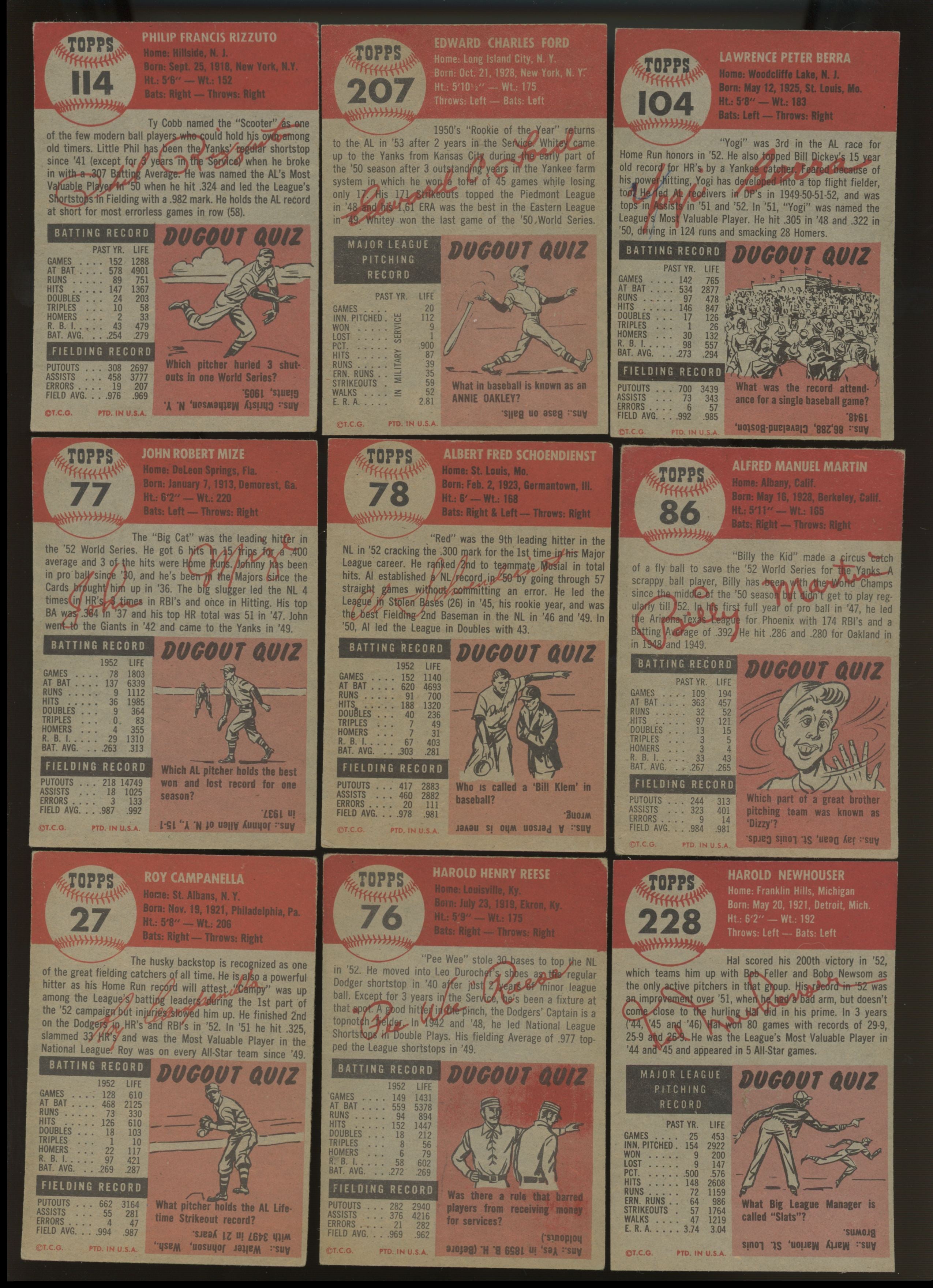 1953 Topps Baseball Complete Set (274) VG-EX