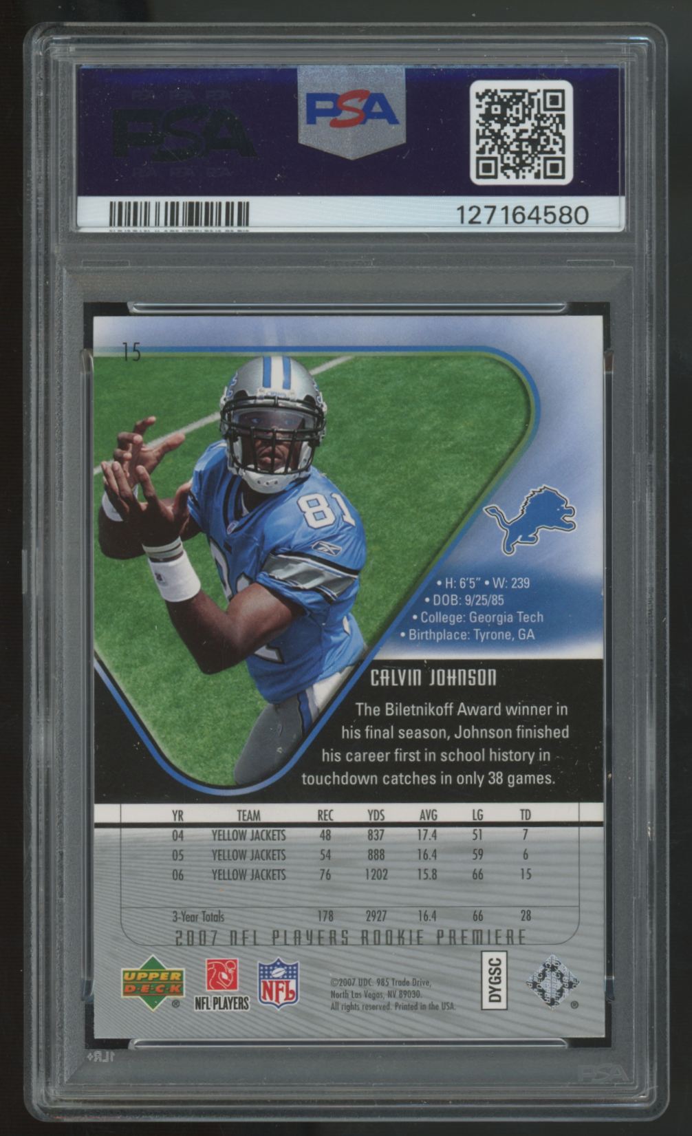 2007 Upper Deck Rookie Premiere Calvin Johnson RC Auto #15 PSA Authentic