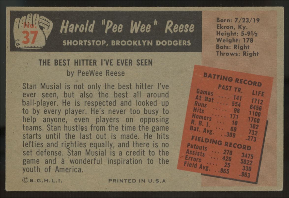 1955 Bowman Harold "Pee Wee" Reese #37 EX "A"