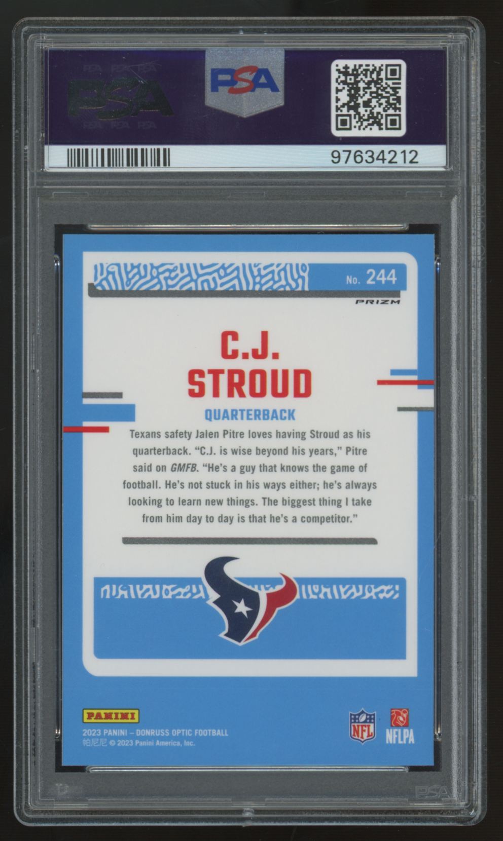 2023 Donruss Optic C.J. Stroud RC Rated Rookie Pink #244 PSA 10