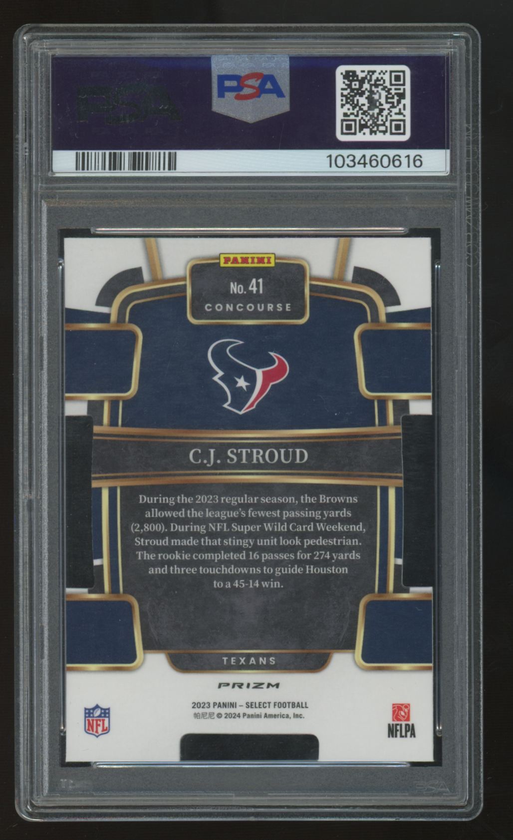 2023 Select CJ Stroud RC Concourse Die-Cut Zebra Prizm SSP #41 PSA 9