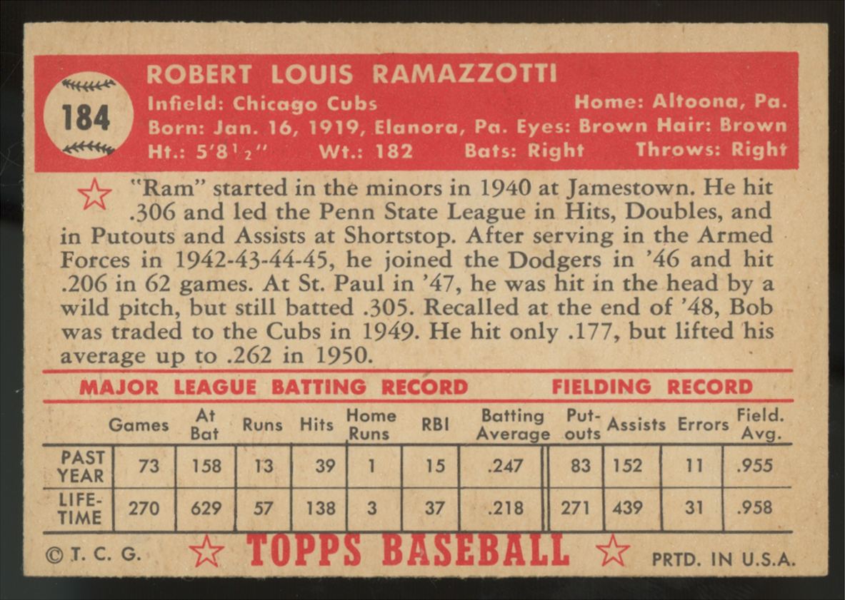 1952 Topps Bob Ramazzotti #184 NM