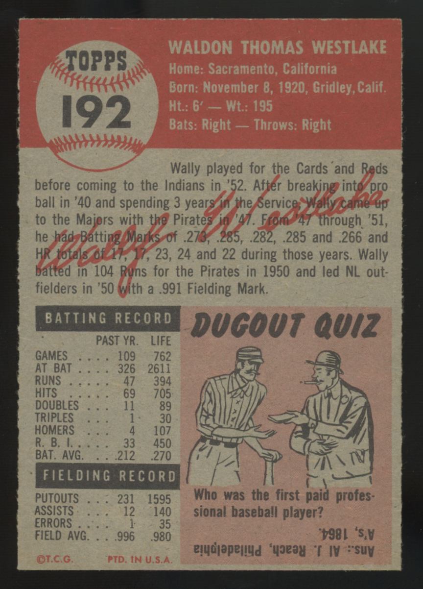 1953 Topps Wally Westlake #192 NM/MT