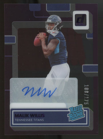 2022 Clearly Donruss Malik Willis Rated Rookie RC Auto Purple /175 #53