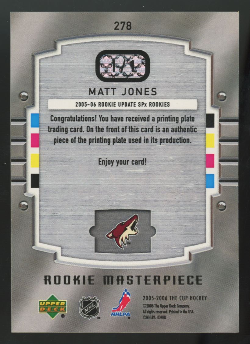 2005-06 UD The Cup Matt Jones RC Masterpiece Magenta Printing Plate 1/1 #278
