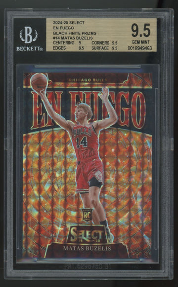 2024-25 Select Matas Buzelis RC Black Finite Prizm En Fuego 1/1 #14 BGS 9.5