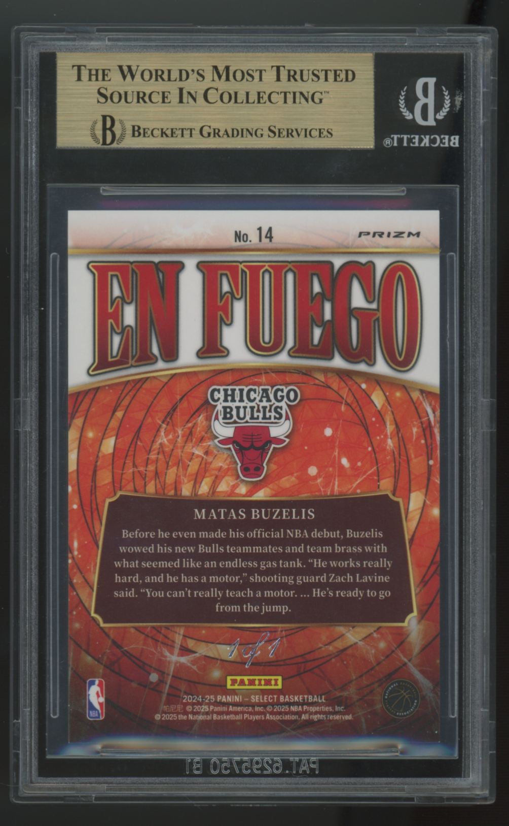 2024-25 Select Matas Buzelis RC Black Finite Prizm En Fuego 1/1 #14 BGS 9.5