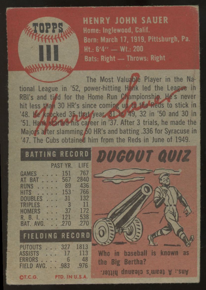 1953 Topps Hank Sauer #111 VG