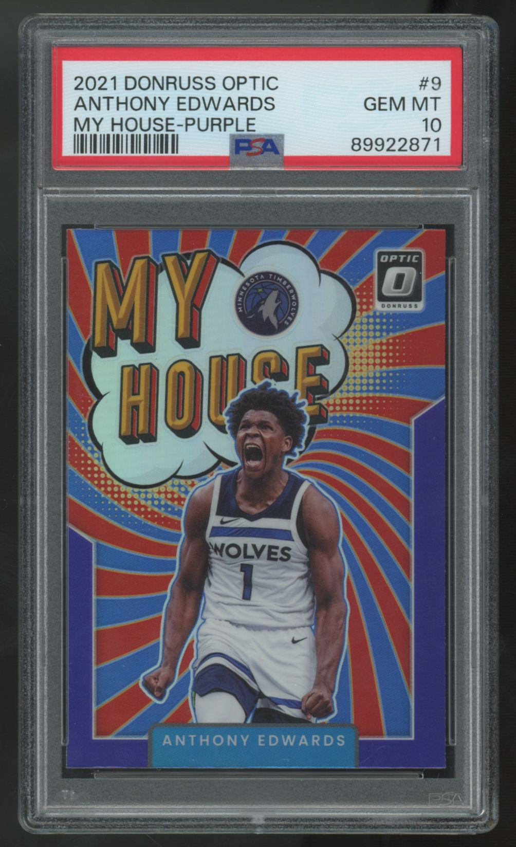 2021-22 Panini Donruss Optic Anthony Edwards My House Purple #9 PSA 10
