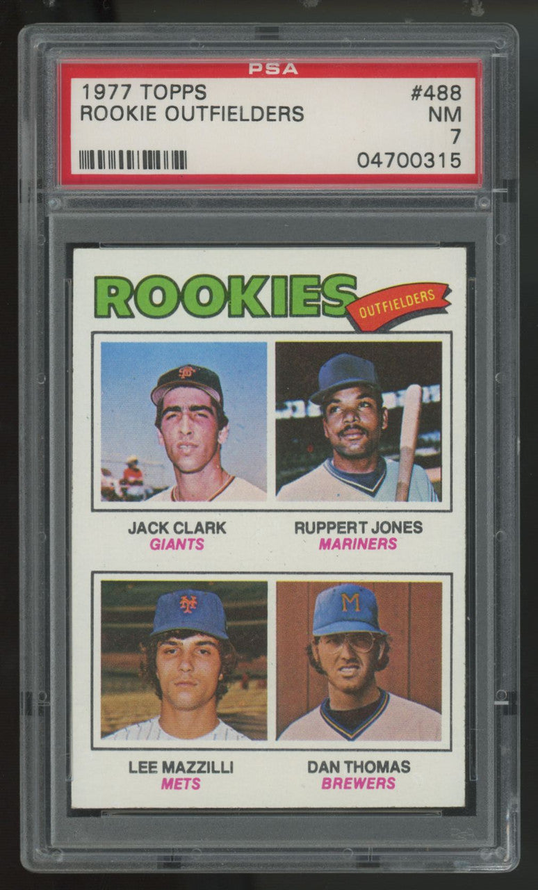 1977 Topps Clark/Jones/Mazzilli/Thomas RC Rookie Outfielders #488 PSA 7