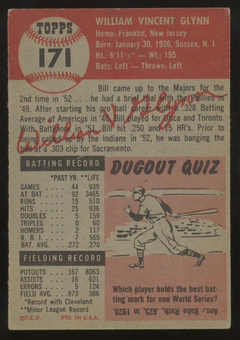 1953 Topps Bill Glynn #171 VG - VG/EX