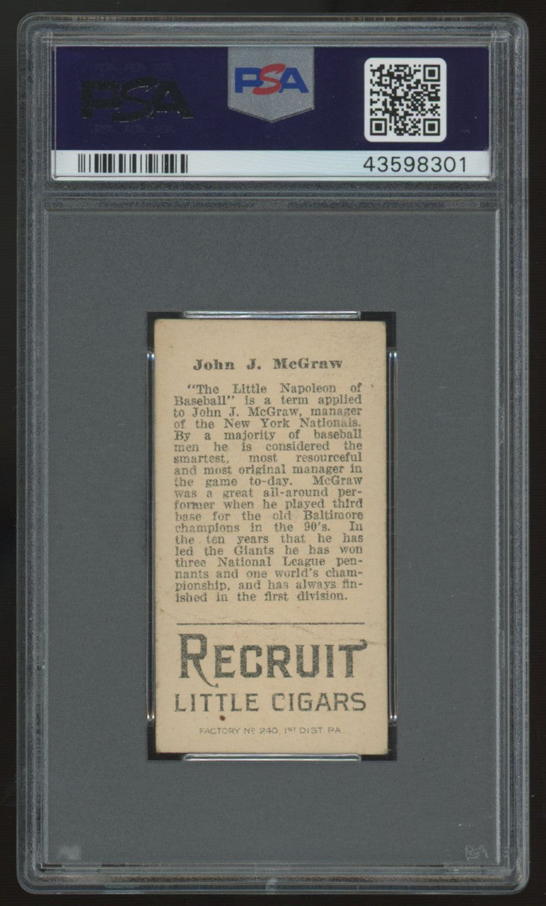 1912 T207 Brown Background John J. McGraw Recruit Back PSA 3