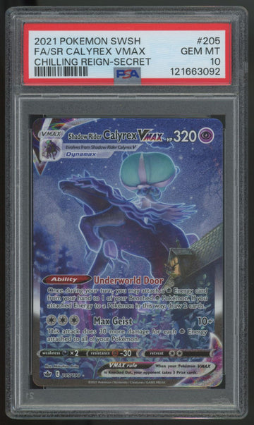 2021 Pokemon Shadow Rider Calyrex VMAX Chilling Reign Full Art #205 PSA 10