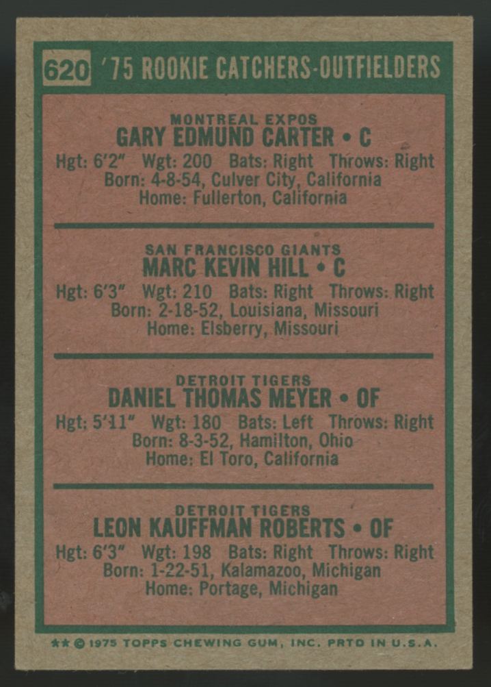 1975 Topps Gary Carter, Hill, Meyer, Roberts RC #620 VG/EX "A"