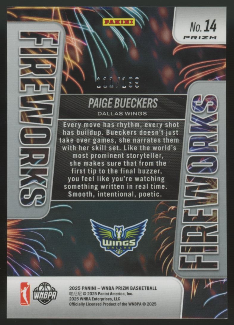 2025 WNBA Prizm Paige Bueckers RC Blue Pulsar Fireworks /199 #14