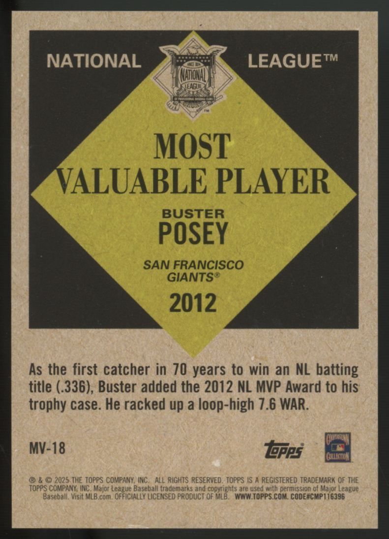 2025 Topps Update Buster Posey Gold 2012 Most Valuable Player /50 #MV-18