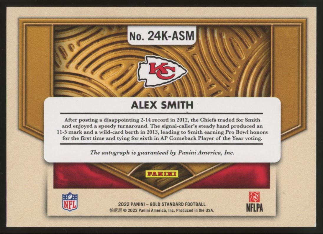 2022 Gold Standard Alex Smith 24K Auto /10 #24K-ASM