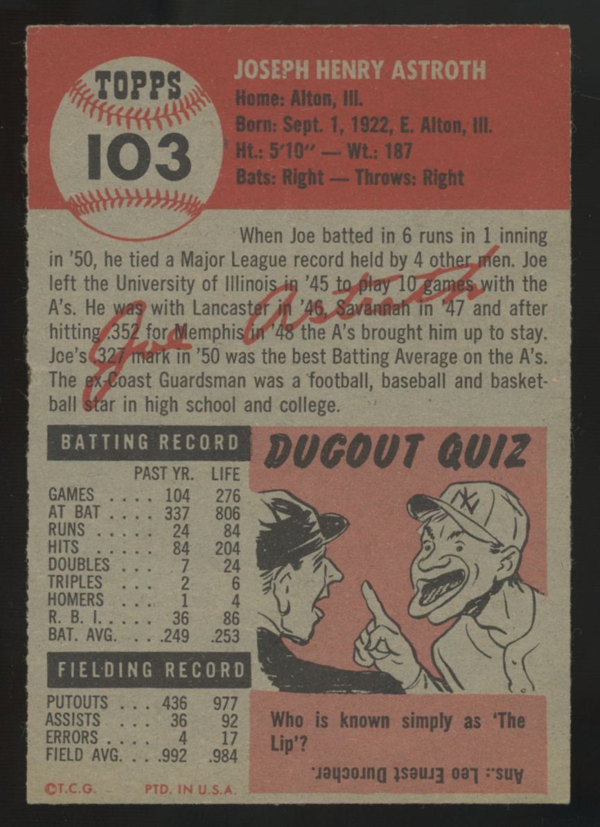 1953 Topps Joe Astroth #103 EX