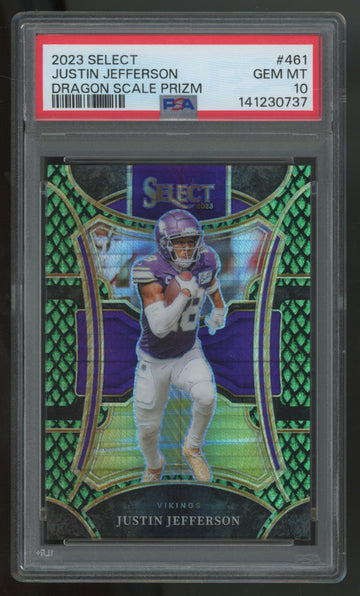 2023 Panini Select Justin Jefferson Suite Level Dragon Scale Prizm /70 #461 PSA 10