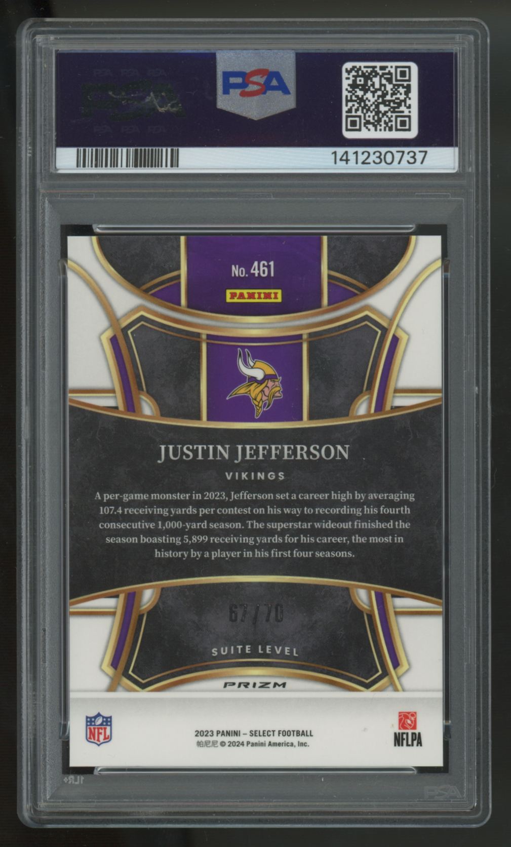 2023 Panini Select Justin Jefferson Suite Level Dragon Scale Prizm /70 #461 PSA 10