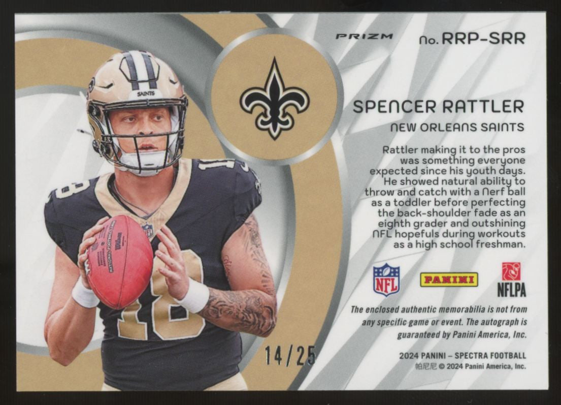 2024 Panini Spectra Spencer Rattler RC Neon Pink Radiant Patch Auto RPA /25