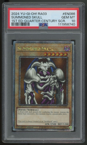 2024 Yugioh Summoned Skull RA03 1st Ed Quarter Century Secret Rare #EN086 PSA 10