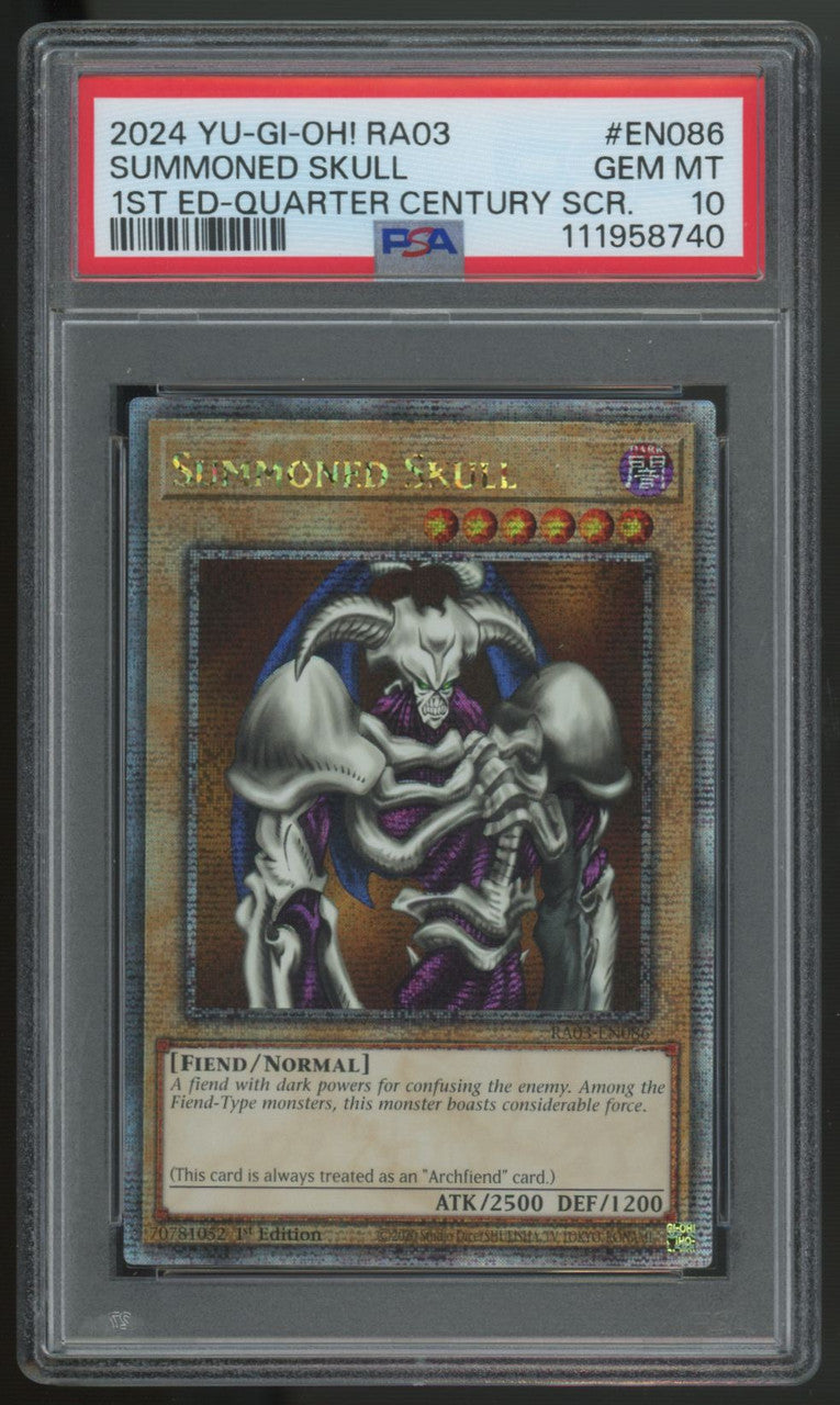 2024 Yugioh Summoned Skull RA03 1st Ed Quarter Century Secret Rare #EN086 PSA 10