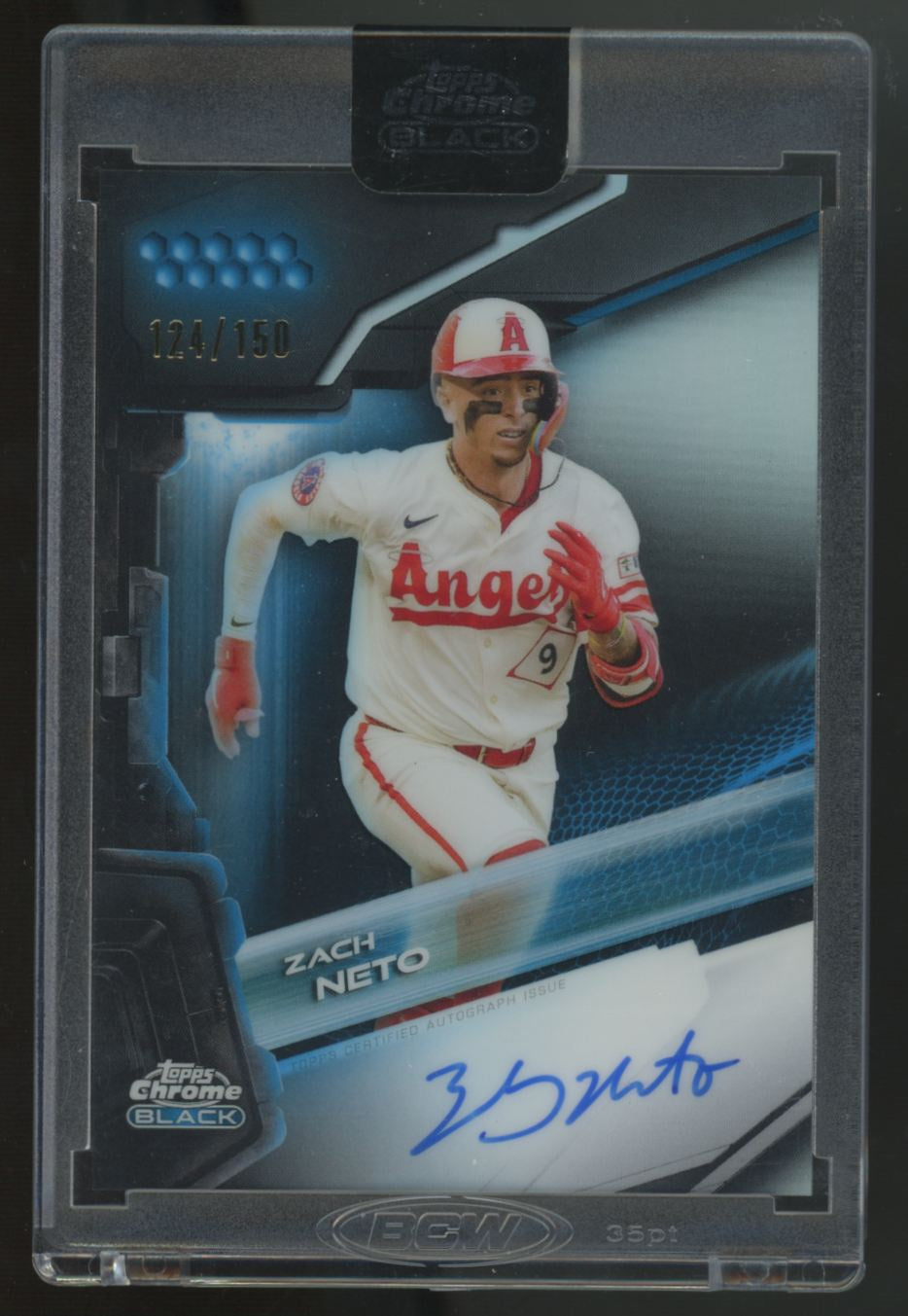 2026 Topps Chrome Black Zach Neto Blue Refractor Auto /150 #CBA-ZNE